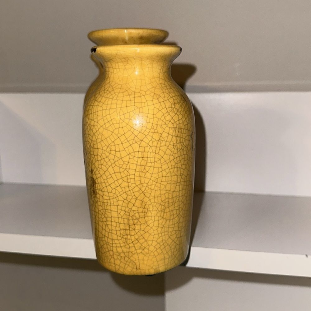 Vintage Triple Vase Decor Crackled Gold Brown Distressed - Picture 2 of 6